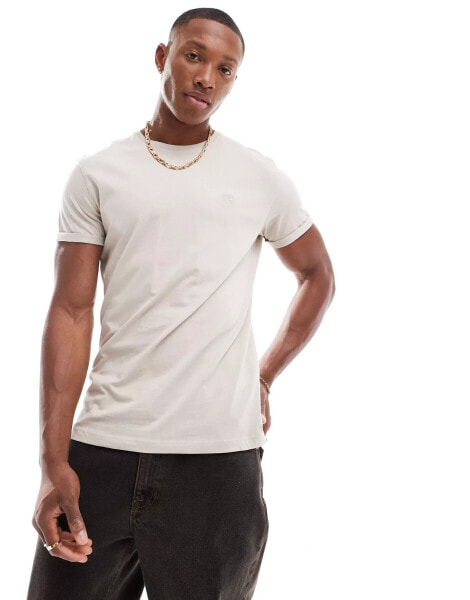 Bershka roll sleeve basic t-shirt in stone