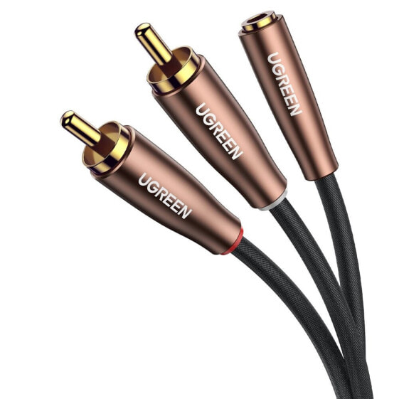 Przejściówka kabel przewód audio 3.5mm mini jack żeński - 2x RCA męski 3m brązowy