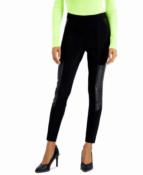 Petite Faux-Leather-Patch Leggings, Created for Macy's