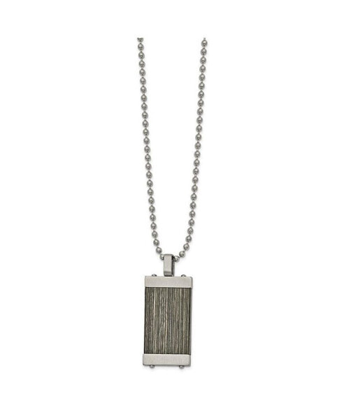 Chisel brushed with Grey Wood Inlay Pendant on a Ball Chain Necklace