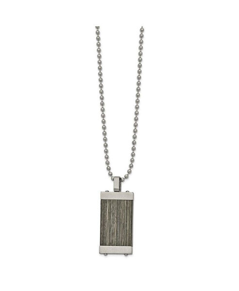 Brushed with Grey Wood Inlay Pendant on a Ball Chain Necklace