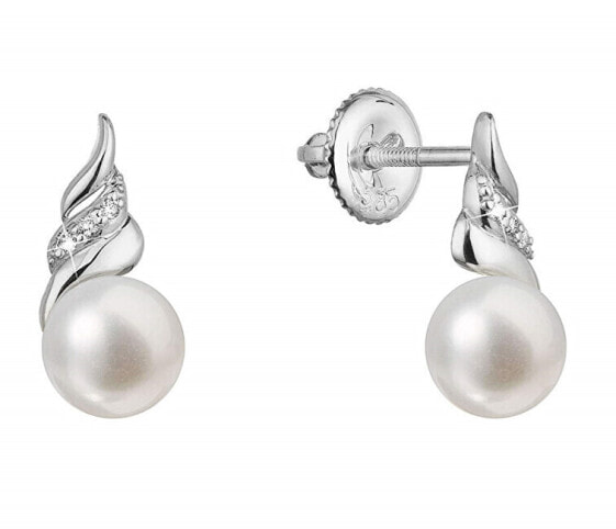 Charming gold earrings with river pearls and diamonds 81PB00059