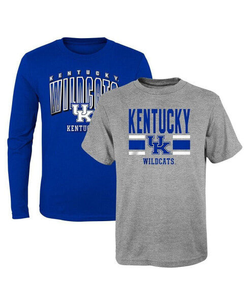 Preschool Boys and Girls Royal, Heather Gray Kentucky Wildcats Fan Wave Short and Long Sleeve T-shirt Combo Pack