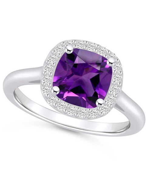 Amethyst (2 ct. t.w.) and Diamond (1/4 ct. t.w.) Halo Ring in 14K White Gold