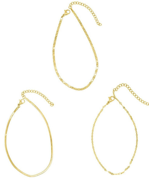 Gold Tarnish Resistant Adjustable 9-11" Herringbone, Valentina and Mariner Chain Anklet Set