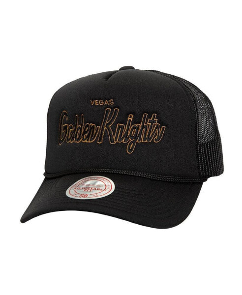 Mitchell Ness Men's Black Vegas Golden Knights Script Side Patch Trucker Adjustable Hat