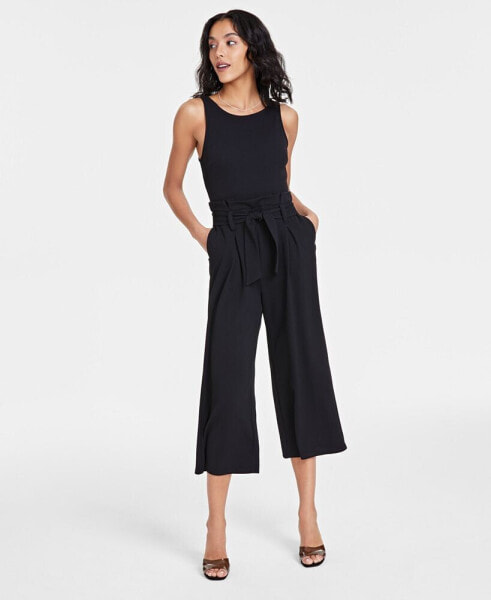 Petite Women's Sleeveless Crewneck Tie-Waist Jumpsuit, Created for Macy's