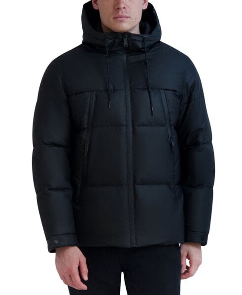 Men's Hooded Puffer with Elongated Zipper Pockets