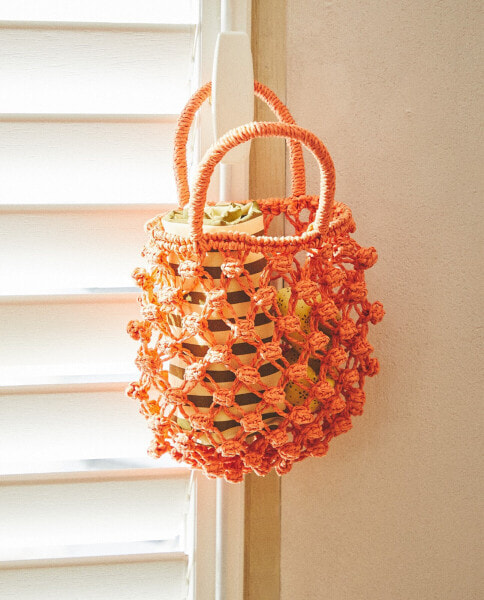 Raffia mini beach bag with little balls