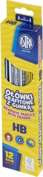 Astra Ołówek grafitowy z gumką HB (12szt) ASTRA