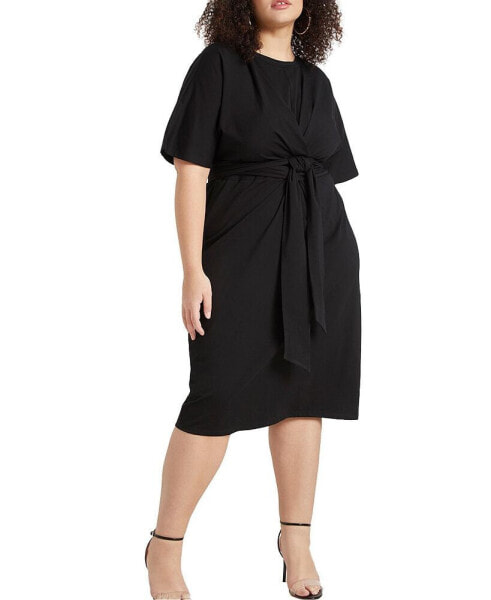 Plus Size Cross Front Flutter Sleeve Dress - 24, Peppery Vermillion