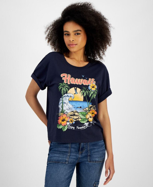 Juniors' Hawaii Tropical Graphic T-Shirt