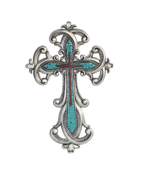16"H Decorative Wall Cross with Turquoise Statue Home Decor Perfect Gift for House Warming, Holidays and Birthdays