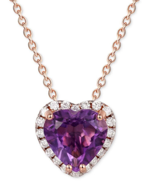 Amethyst (3 ct. t.w.) & White Topaz (1/3 ct. t.w.) Heart Halo 18" Pendant Necklace in Rose Gold-Plated Sterling Silver (Also in Pink Amethyst & Garnet)