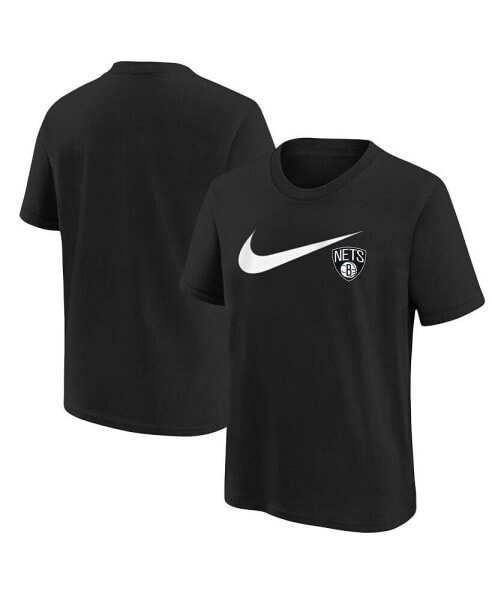 Big Boys and Girls Black Brooklyn Nets Swoosh T-Shirt