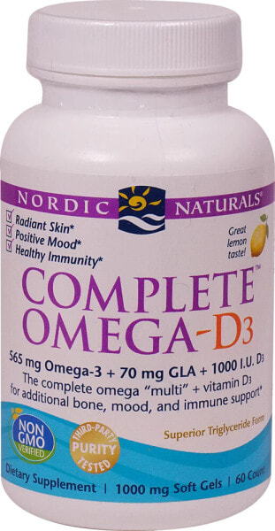 Nordic Naturals Complete Omega -D3 Lemon  Омега-3 из рыбьего жира,  для поддержания когнитивных функций, здоровья сердца и иммунной поддержки 1000 мг - 60 гелевых капсул