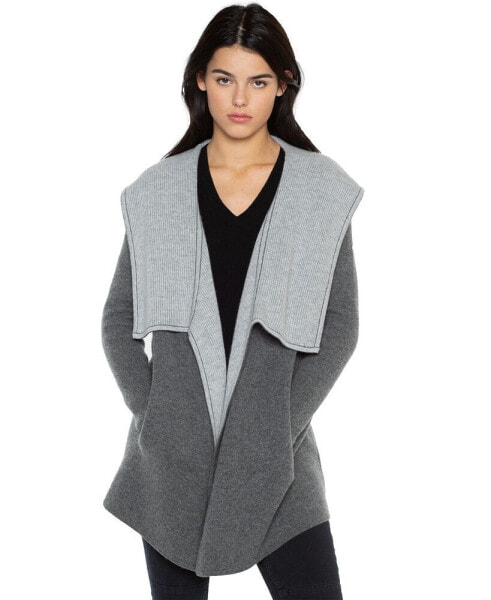 Women's 100% Pure Cashmere Long Sleeve 2-tone Double Face Cascade Open Cardigan Sweater