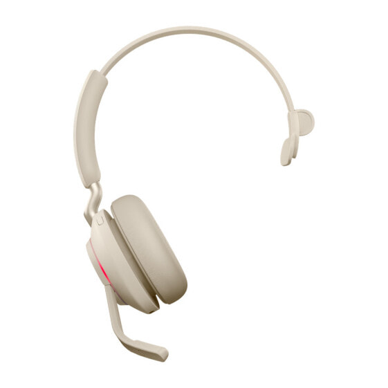 Jabra Evolve2 65 - MS Mono - Headset - Head-band - Office/Call center - Beige - Monaural - Bluetooth pairing - Play/Pause - Track < - Track > - Volume + - Volume -