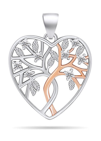 Beautiful silver bicolor pendant with zircons Heart PT81WR