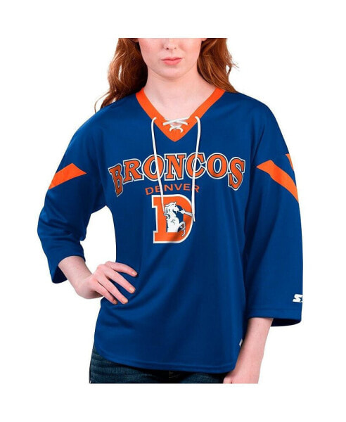 Women's Orange Denver Broncos Rally Lace-Up 3/4 Sleeve T-shirt