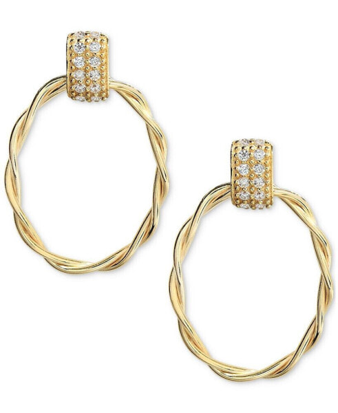 Diamond Oval Twist Doorknocker Drop Earrings (1/5 ct. t.w.) in 14k Gold-Plated Sterling Silver