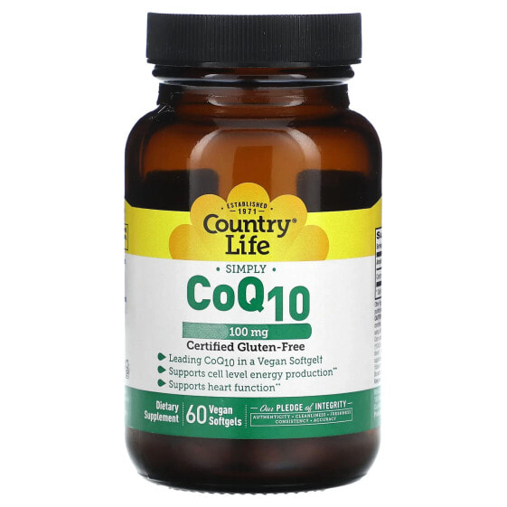 БАД Коэнзим Q10 Country Life Simply CoQ10, 100 мг, 60 веганских желатинок