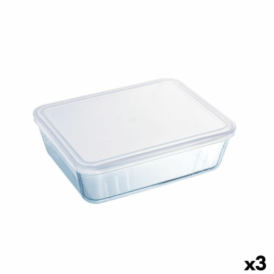 Коробочка для завтрака Прямоугольная с крышкой Pyrex Cook&freeze 28 х 23 х 10 см 4,2 л Прозрачное стекло с силиконом (3 штуки)