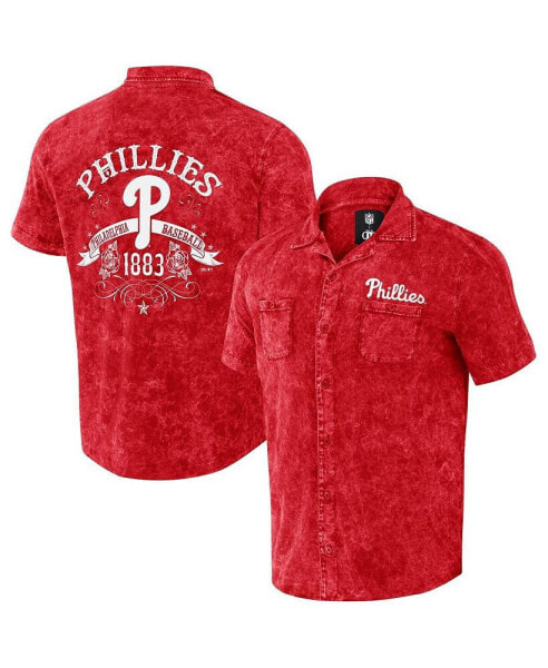 Men's Darius Rucker Collection by Red Distressed Philadelphia Phillies Denim Team Color Button-Up Shirt
