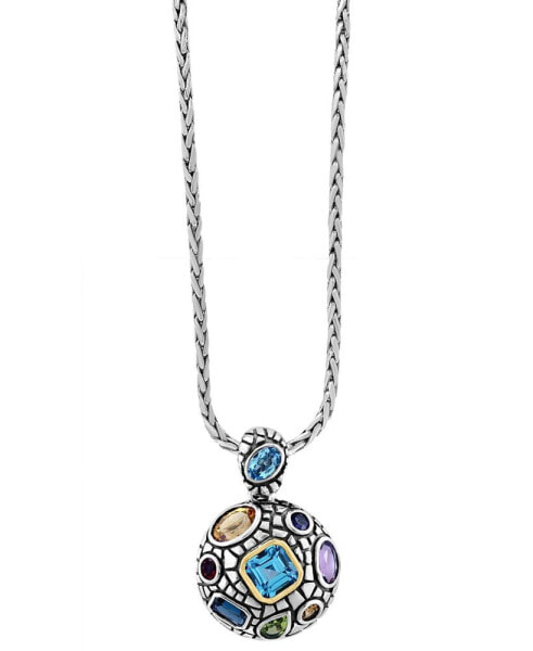 EFFY® Multi-Gemstone Disc 18" Pendant Necklace (6-1/2 ct. t.w.) in Sterling Silver & 18k Gold-Plate