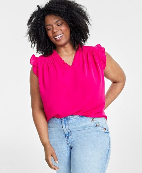 Trendy Plus Size Ruffled-Trim Sleeveless Blouse, Created for Macy's