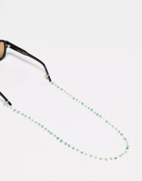 ASOS DESIGN sunglasses chain with green real semi precious chippings in gold tone