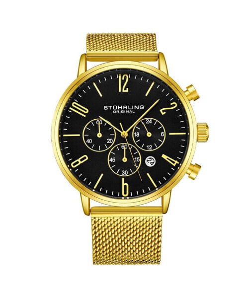 Men's Gold Tone Mesh Stainless Steel Bracelet Watch 48mm