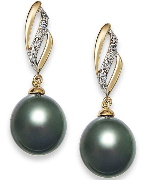 Tahitian Pearl (9 mm) with Diamond (1/10 ct. t.w.) Drop Earrings in 14k Gold