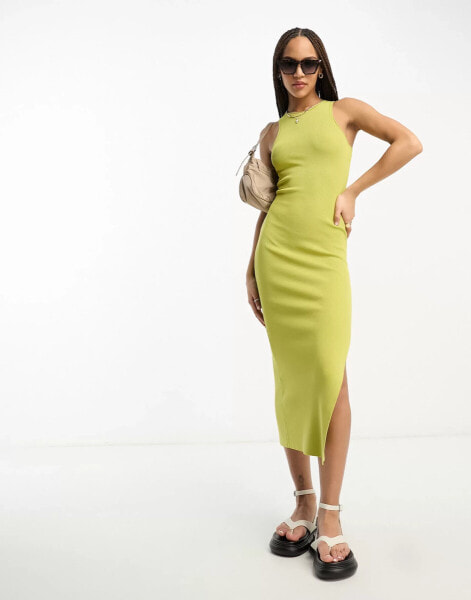 ASOS DESIGN knitted racer midi dress in green