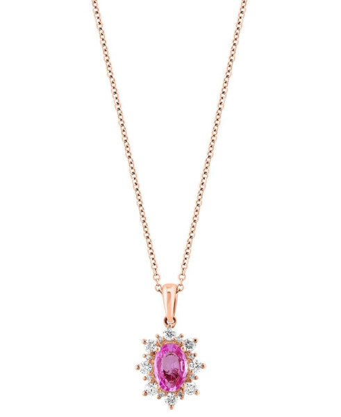 EFFY® Pink Sapphire (7/8 ct. t.w.) & Diamond (1/3 ct. t.w.) Halo 18" Pendant Necklace in 14k Rose Gold