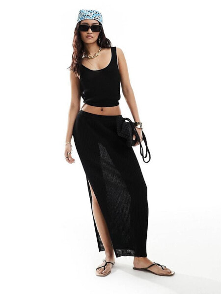 Miss Selfridge knit rib maxi skirt in black