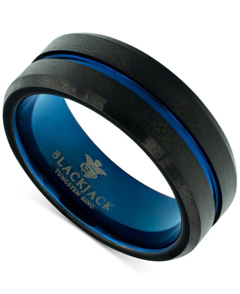 Men's Beveled Etched Stripe Band in Tungsten & Ion-Plating