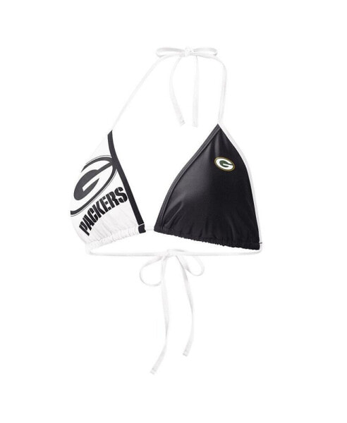 Women's Black, White Green Bay Packers Play Action Bikini Top
