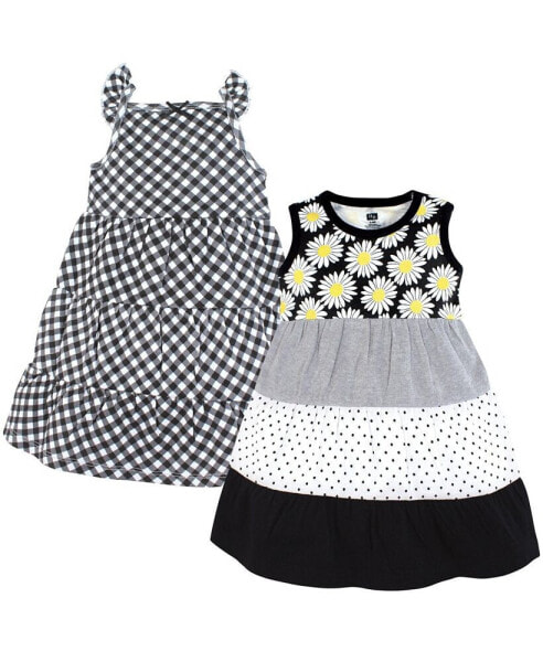 Big Girls Cotton Dresses,2pck Black Daisy