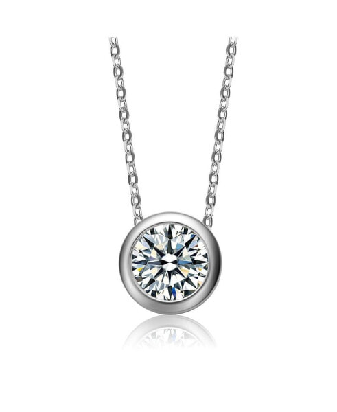 Dazzling Round Solitaire Bezel Floating Pendant Necklace with Cubic Zirconia