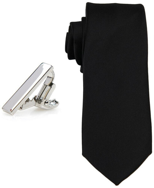 Men's Solid Tie & 1" Tie Bar Set