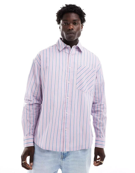 ASOS DESIGN 90s oversized shirt in purple and blue stripe