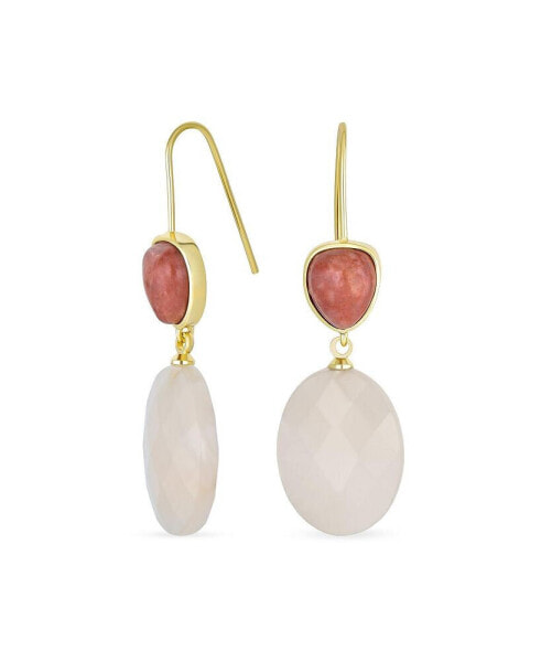 Elegant Gemstone Peach Sandstone Teardrop Accent Natural Briolette Peach Pink Rose Quartz Faceted Oval Drop Earrings 18K Yellow Gold Plated Fish Hook