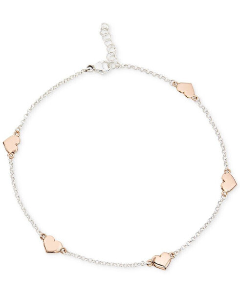 Two-Tone Heart Anklet in Sterling Silver and 18k Rose Gold-Plate, Created for Macy's