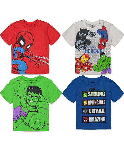 Футболка для малышей Marvel Мальчики Приключения супергероев: Человек-паук, Халк, Железный человек 4 шт.