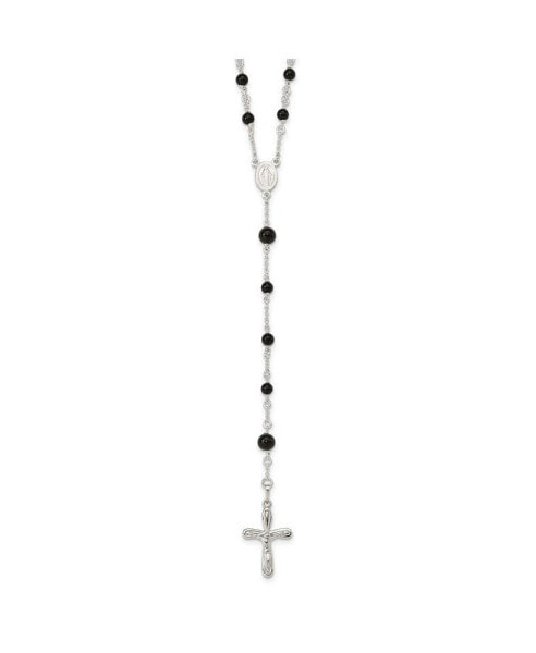 Diamond2Deal sterling Silver Polished Black Onyx Rosary Pendant Necklace 33"