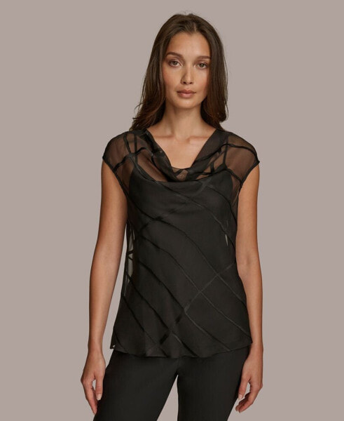 Donna Karan Women's Sleeveless Sheer Cowlneck Blouse