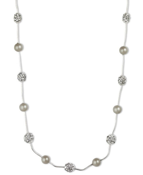 Anne Klein silver-Tone Crystal Imitation Pearl Strand Necklace