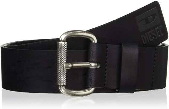 Мужской ремень черный кожаный для брюк широкий с пряжкой Diesel B-DIVISION Mens Belt