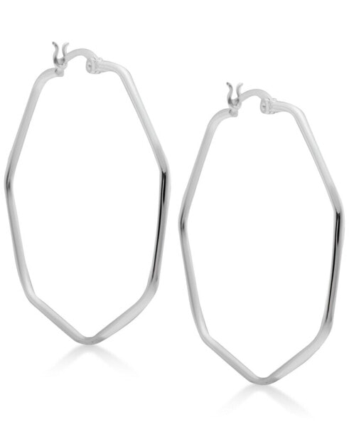 Hexagon Large Medium Hoop Earrings in Silver-Plate